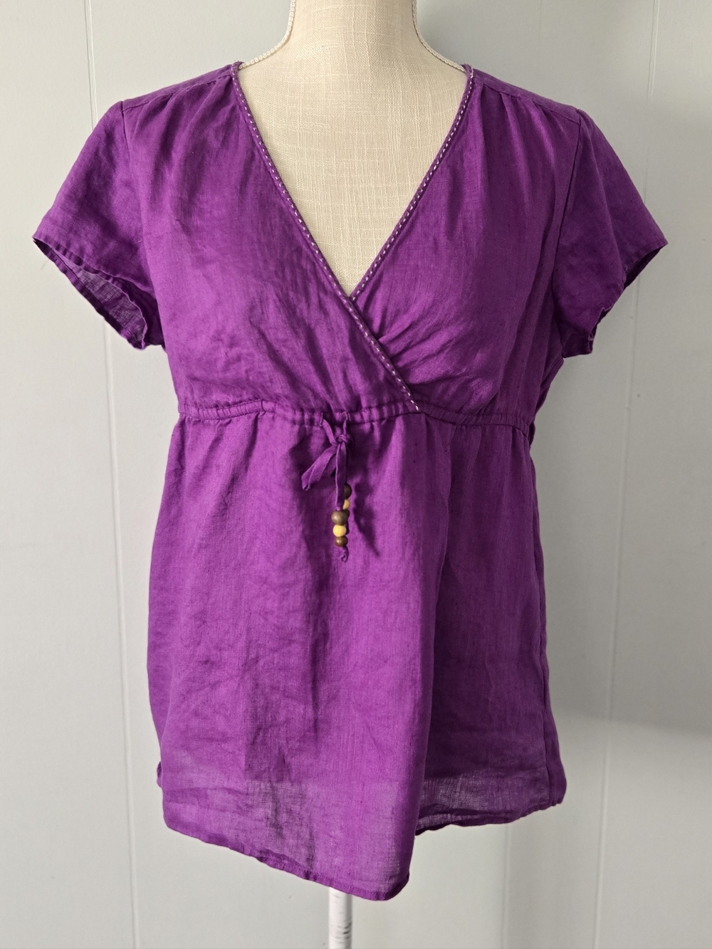 Boden Purple V-Neck Tie-Waist Blouse
